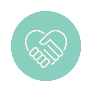 Icon of a handshake forming a heart.