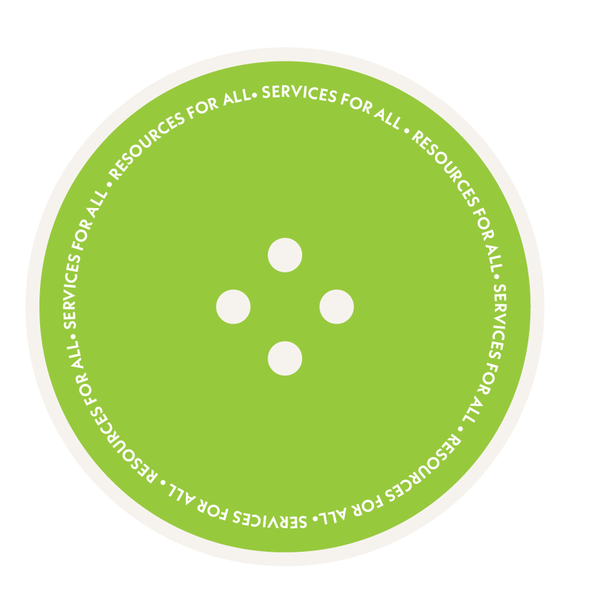 A circle that reads, "Resources for all. Services for all," around the border.