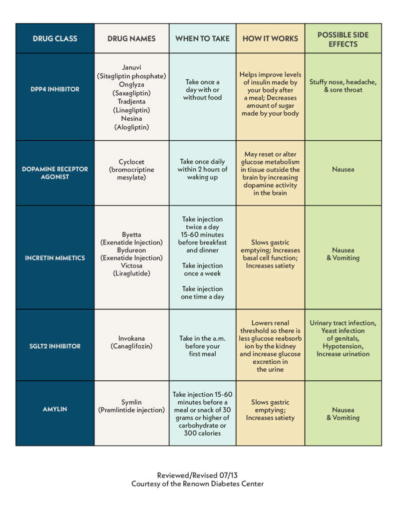 Chart for Diabetes Medication Information.