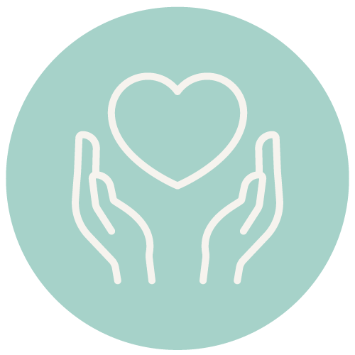 Icon of a hand holding up a heart shape.