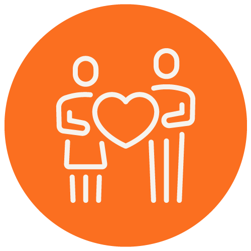 An icon of two people stanidng next to each other both holding the heart shape.