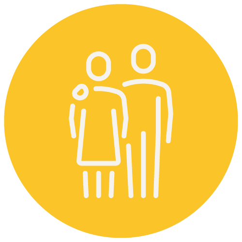 An icon of two people, one has their hand around the other.